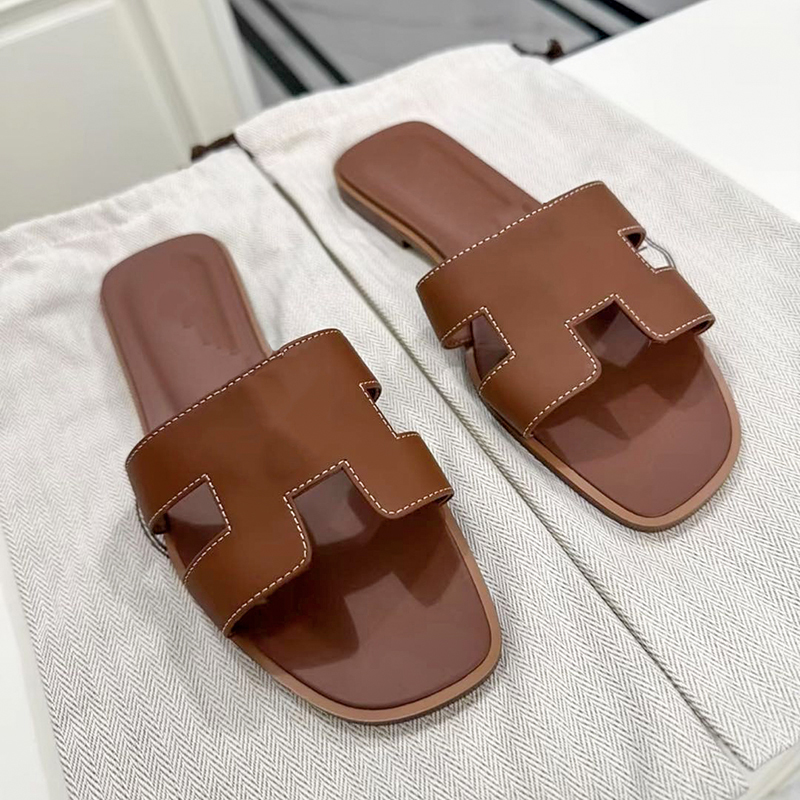 h sandals Strap Leather Flat Sandals 2026 New Luxury for Women Comfortable Open Toe Slides Summer Beach Daily Casual Wear Non Slip Slippers With box size 35 42 8dc