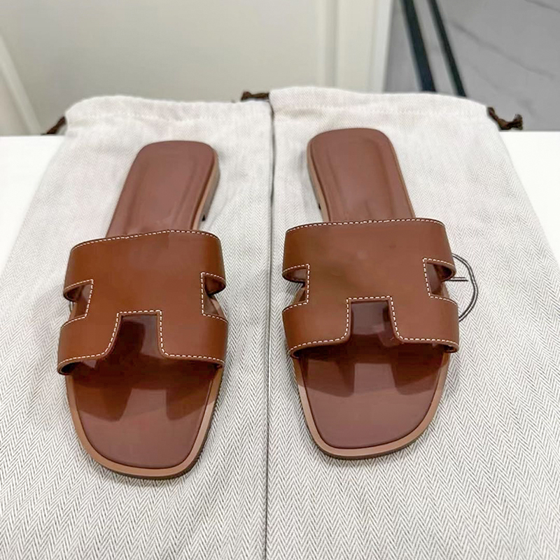 h sandals Strap Leather Flat Sandals 2026 New Luxury for Women Comfortable Open Toe Slides Summer Beach Daily Casual Wear Non Slip Slippers With box size 35 42 8dc