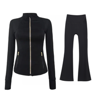 Black gold zip jacket flared pant set