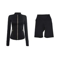 Black gold zip jacket short set