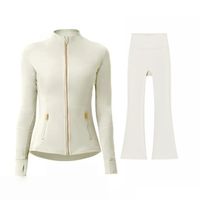 Ivory gold zip jacket flared pant set