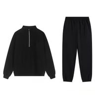 Black half-zip sports pants set、
