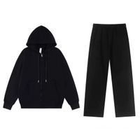 Black full-zip straight-leg pants set