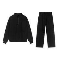 Black half-zip straight-leg pants set