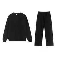 Black round-neck straight-leg pants s
