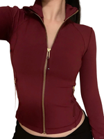 Cropped burgundy gold zip