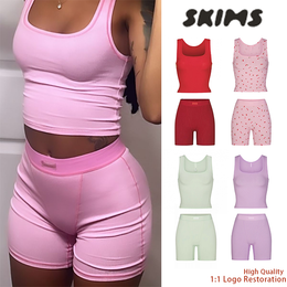 Skims Kardashian style square necked U neck fitted comfortable solid color lingerie base top shorts set for women skims set women clothes