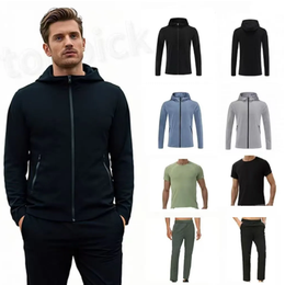 Men Jacket Pants Sports Coat Sets Yoga High Quality Sports Casual Fitness Jackets Short Sleeve Breathable Casual T-shirt Straight-Leg Pants Short Pants Set