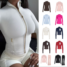 Full Zip gold Jackets Women Yoga Fitness Sports Cropped Jackets Zip Up Comfortable Jackets Leggings Oriented Sportswear Breathability High Quality Women set