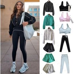 Quality Women Yoga Suits Jacket And bra Sets Sports Heart Throb Legging+Shorts White-Striped Fitness Pilates Workout Quick-Drying women clothes Sets