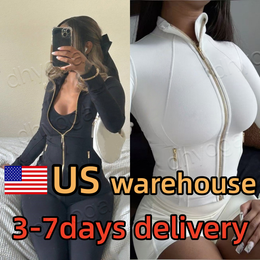 Top Quality Women designer Yoga Cropped Jacket Outfit Women Gold Zipper Activewear Slim Fit Zip Thumb Hole Running Workout Fitness jakets sets