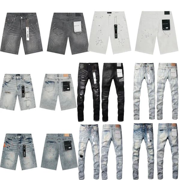5A 2026 New High quality designer jeans Denim Trousers Mens Jeans Short hip hop hole Casual shorts Knee lenght jean clothing purple jeans