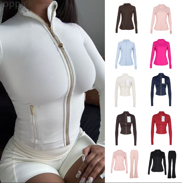 Full Zip gold Jackets Women Yoga Fitness Sports Cropped Jackets Zip Up Comfortable Jackets Leggings Oriented Sportswear Breathability High Quality Women set