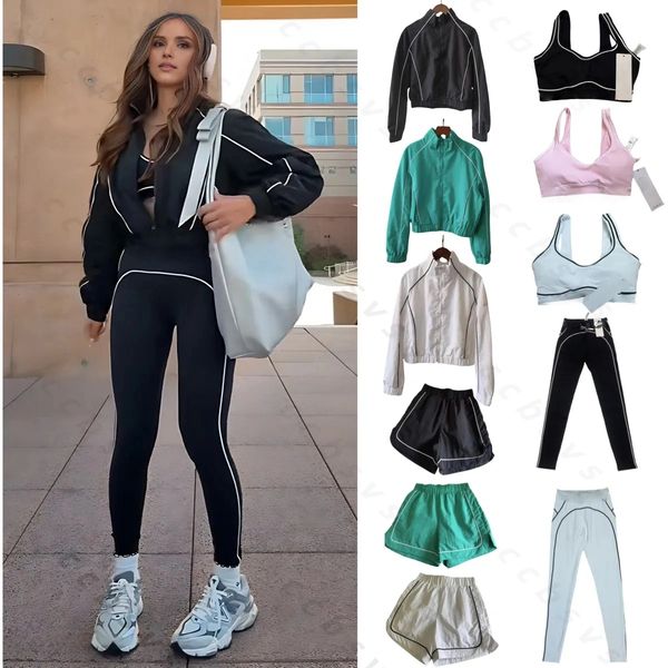 Quality Women Yoga Suits Jacket And bra Sets Sports Heart Throb Legging+Shorts White-Striped Fitness Pilates Workout Quick-Drying women clothes Sets